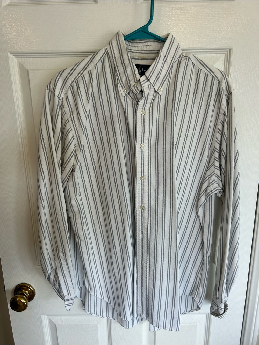 Ralph Lauren White Button-Down Shirt with Gray Stripes